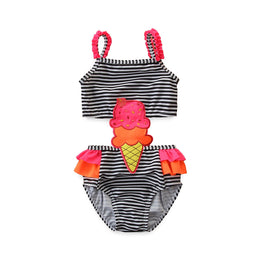 Infant Girls Black & Pink Striped Swim Set