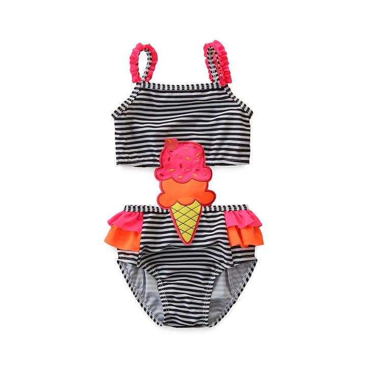 Infant Girls Black & Pink Striped Swim Set