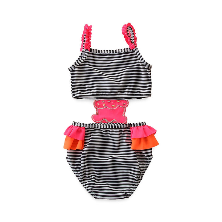 Infant Girls Black & Pink Striped Swim Set