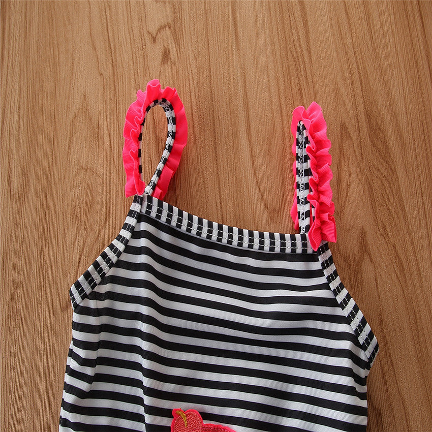Infant Girls Black & Pink Striped Swim Set