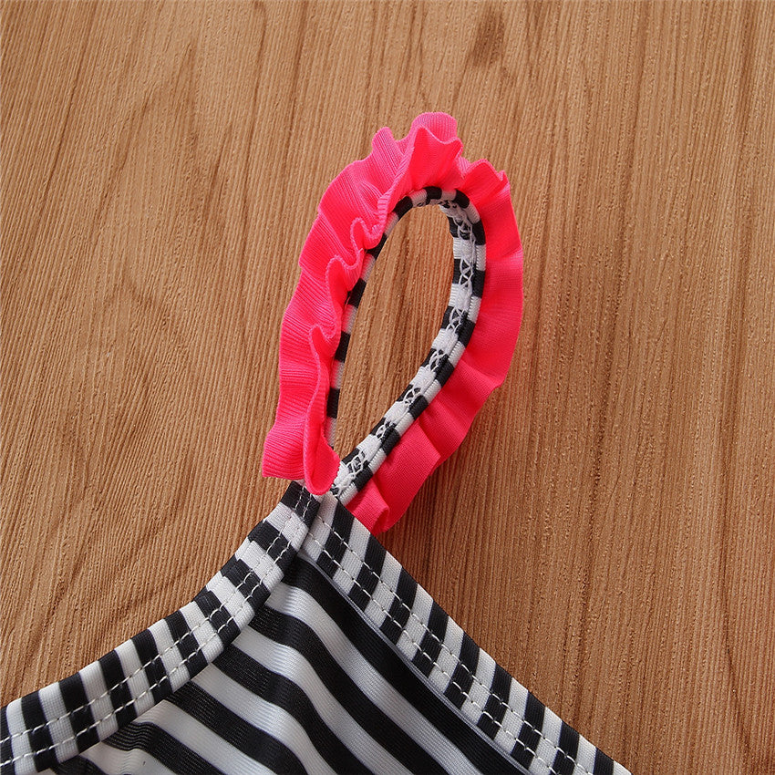 Infant Girls Black & Pink Striped Swim Set