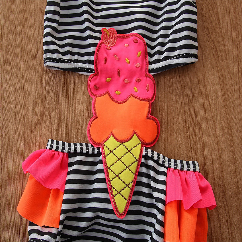 Infant Girls Black & Pink Striped Swim Set