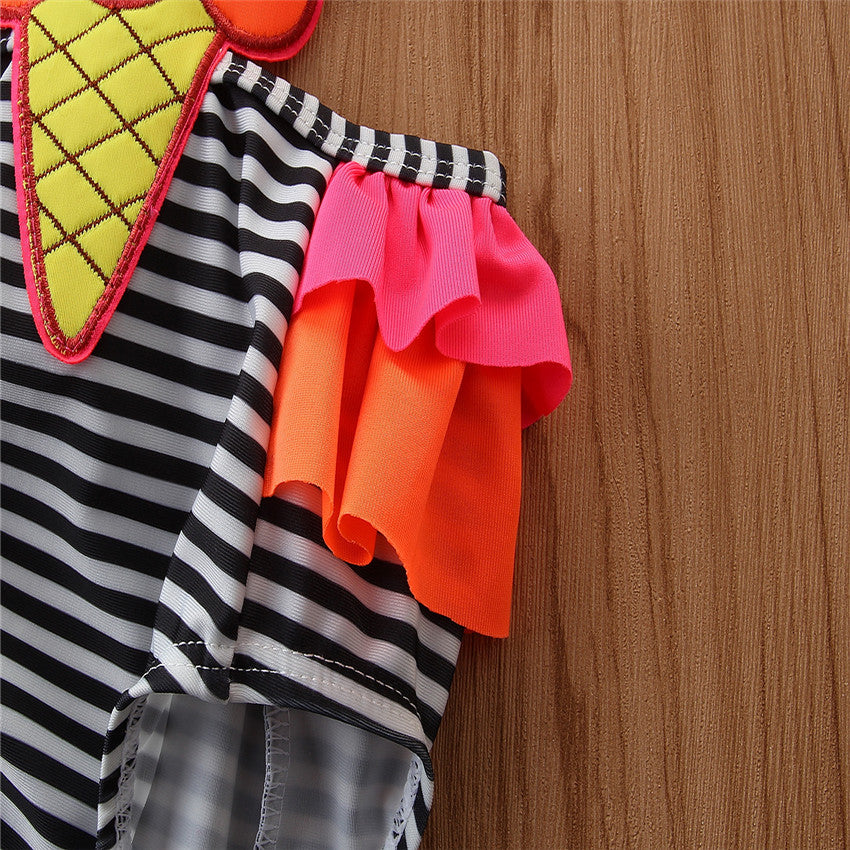 Infant Girls Black & Pink Striped Swim Set