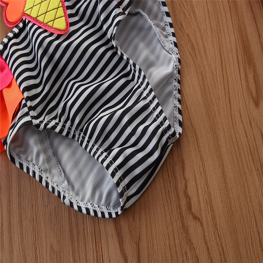 Infant Girls Black & Pink Striped Swim Set