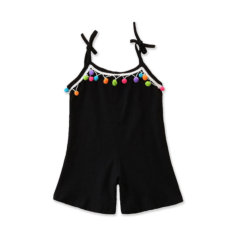 Girls Black Shoulder Straps Lace Inserts Cotton Jumpsuit