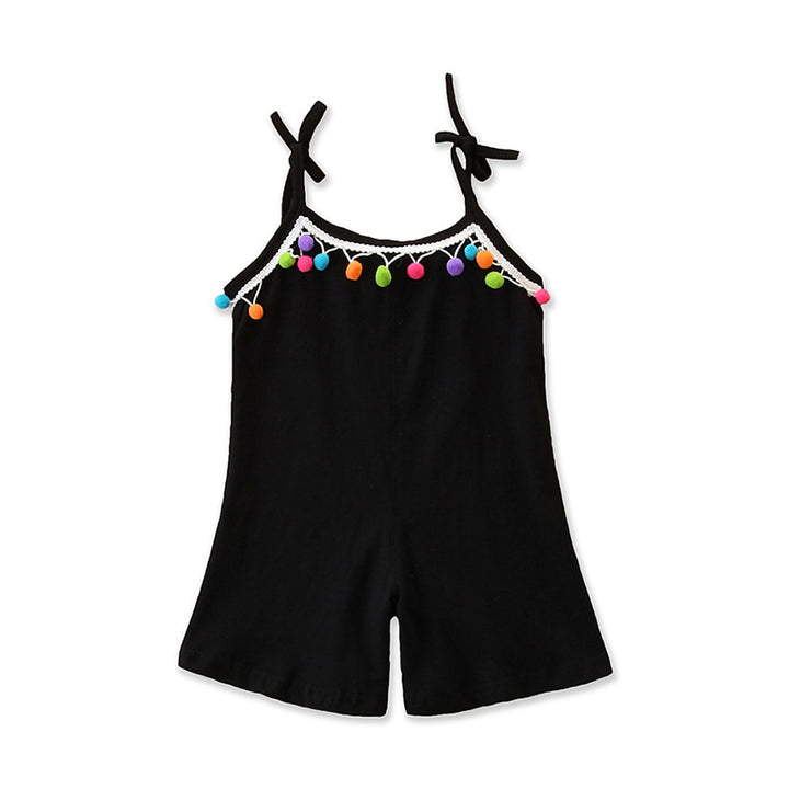 Girls Black Shoulder Straps Lace Inserts Cotton Jumpsuit