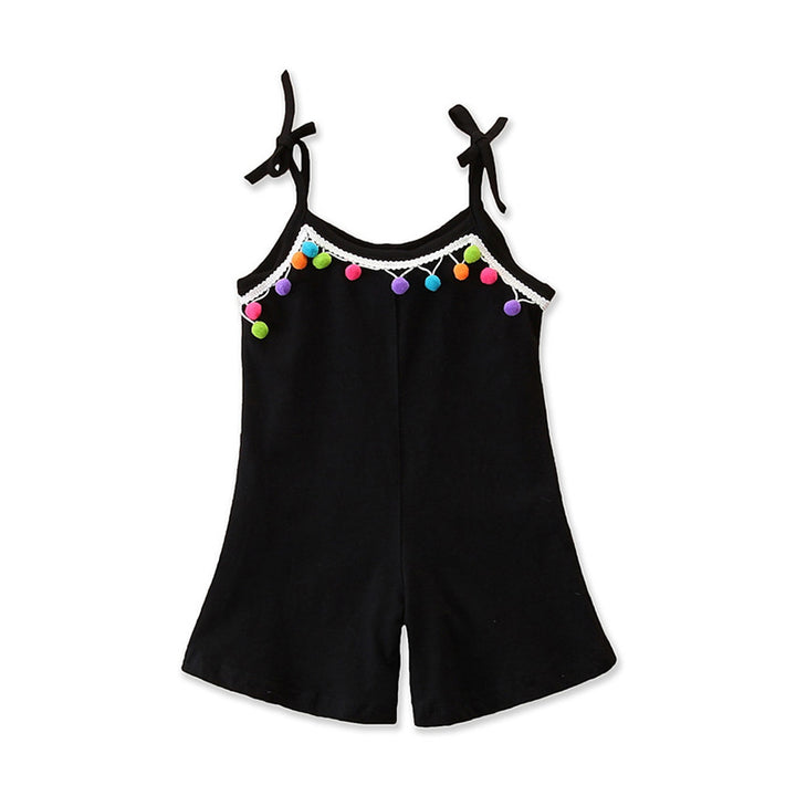 Girls Black Shoulder Straps Lace Inserts Cotton Jumpsuit