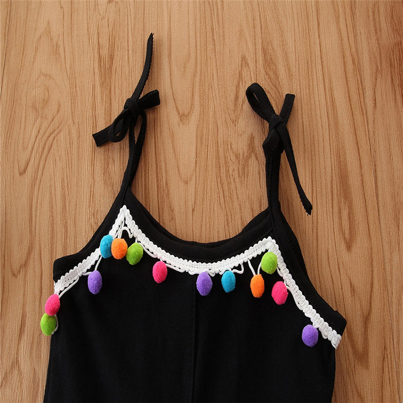 Girls Black Shoulder Straps Lace Inserts Cotton Jumpsuit