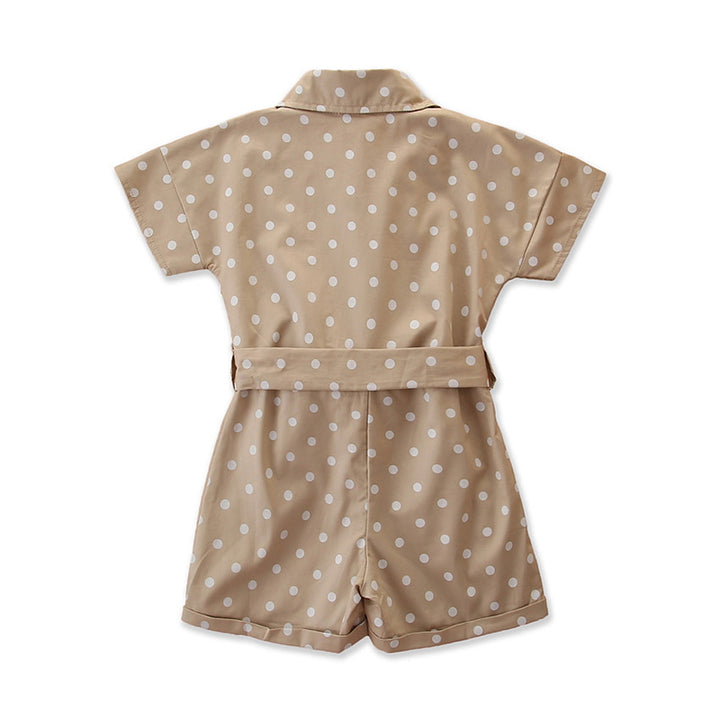 Girls Khaki Polka Dot Printed Cotton Playsuit