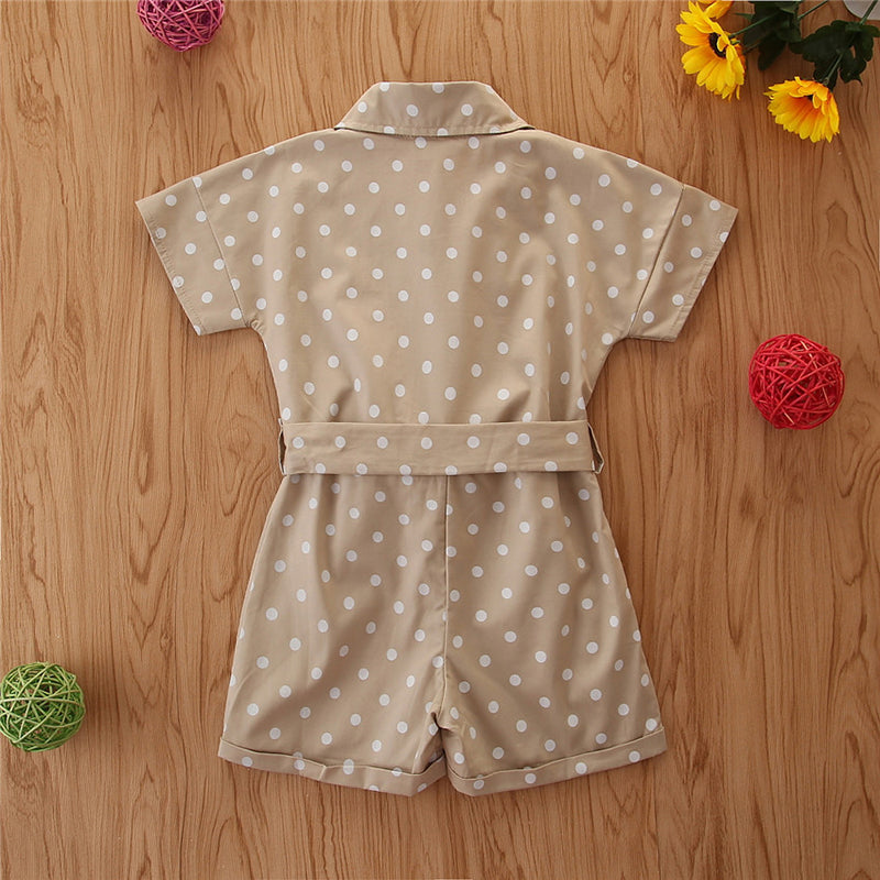Girls Khaki Polka Dot Printed Cotton Playsuit