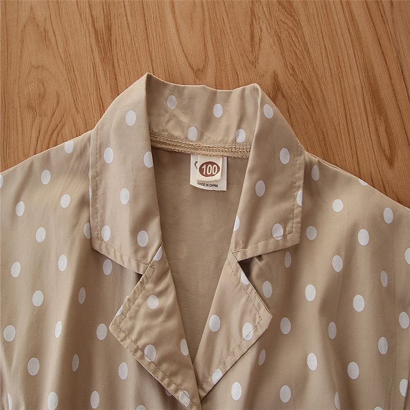 Girls Khaki Polka Dot Printed Cotton Playsuit
