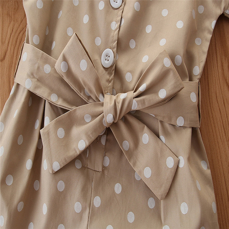 Girls Khaki Polka Dot Printed Cotton Playsuit