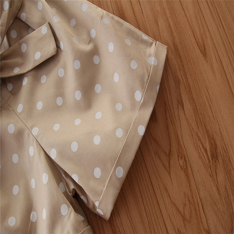 Girls Khaki Polka Dot Printed Cotton Playsuit