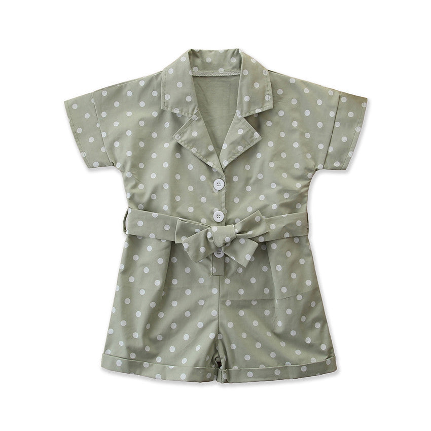 Girls Green Polka Dot Printed Cotton Playsuit