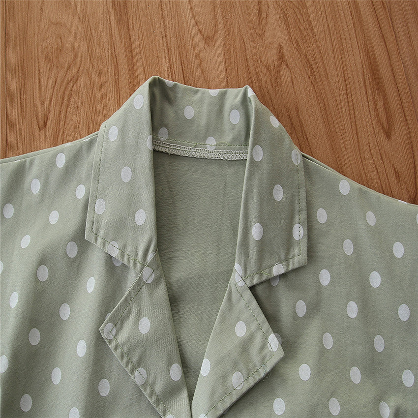 Girls Green Polka Dot Printed Cotton Playsuit