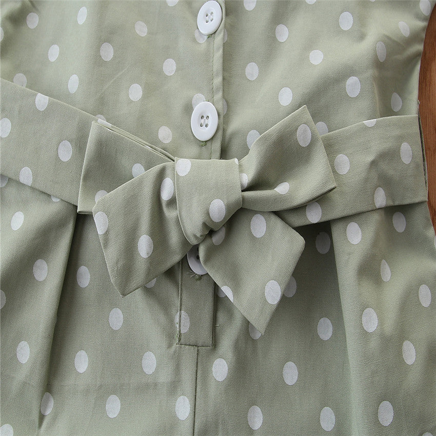 Girls Green Polka Dot Printed Cotton Playsuit