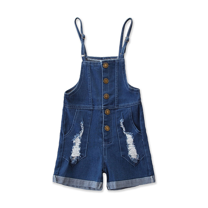 Girls Blue Slim-Fit Cotton Dungarees