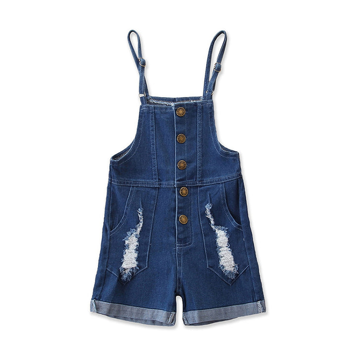 Girls Blue Slim-Fit Cotton Dungarees
