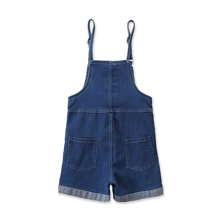 Girls Blue Slim-Fit Cotton Dungarees