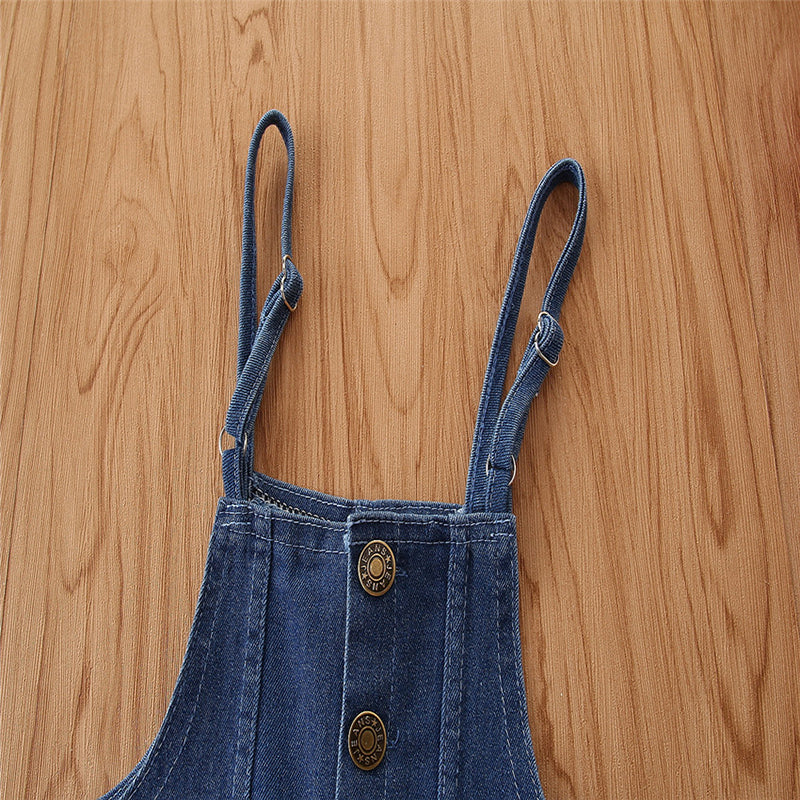 Girls Blue Slim-Fit Cotton Dungarees