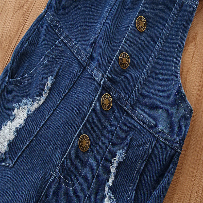 Girls Blue Slim-Fit Cotton Dungarees