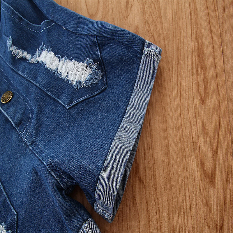 Girls Blue Slim-Fit Cotton Dungarees