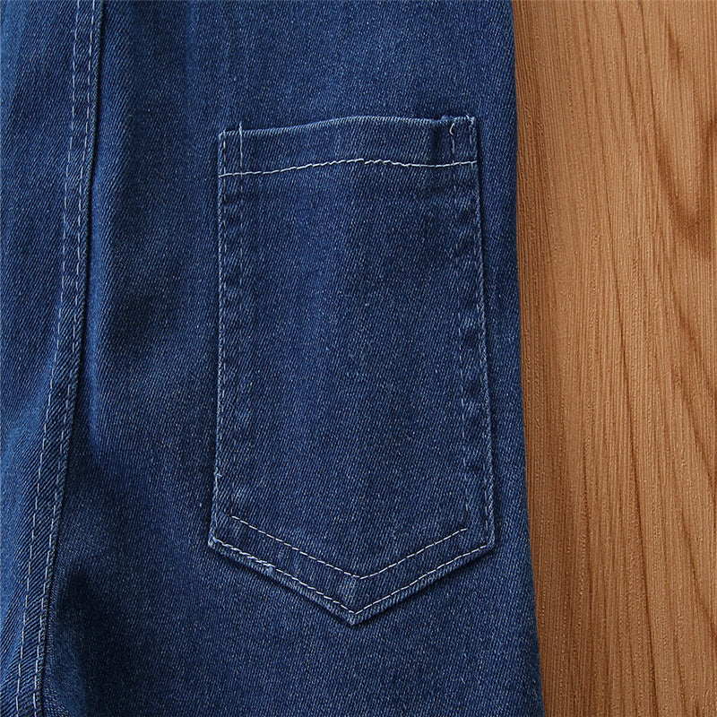 Girls Blue Slim-Fit Cotton Dungarees