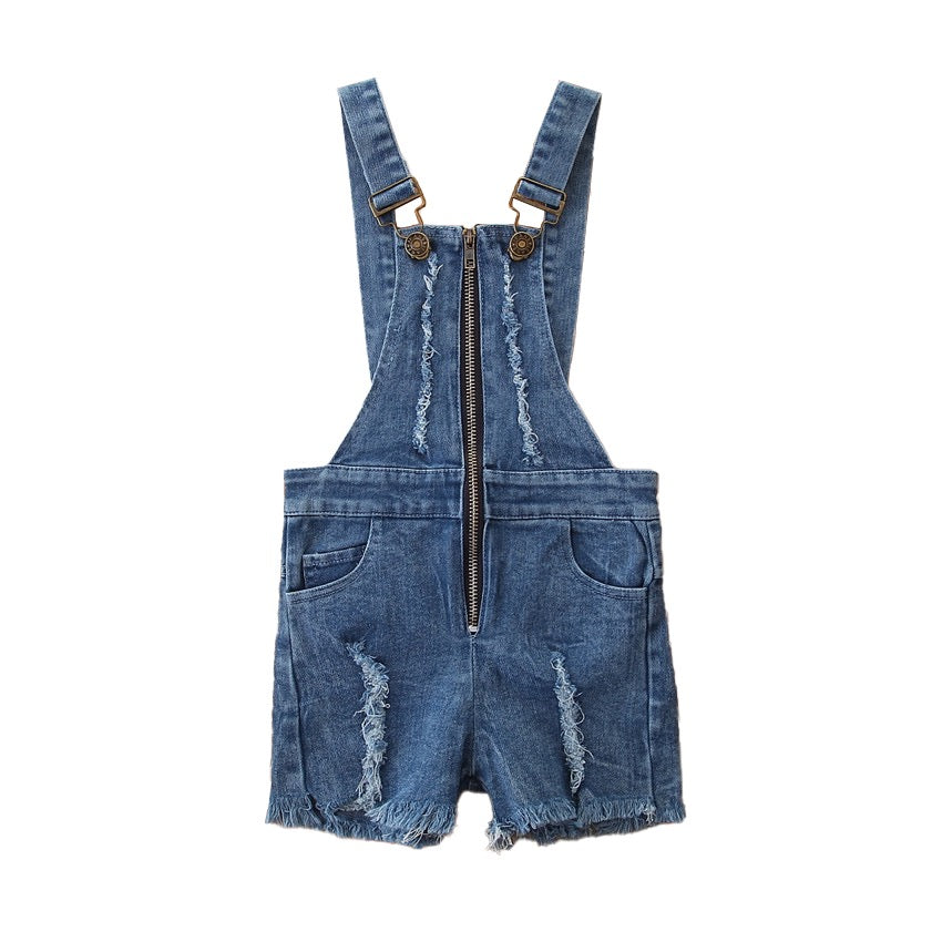 Girls Blue Cotton Slim Fit Dungarees