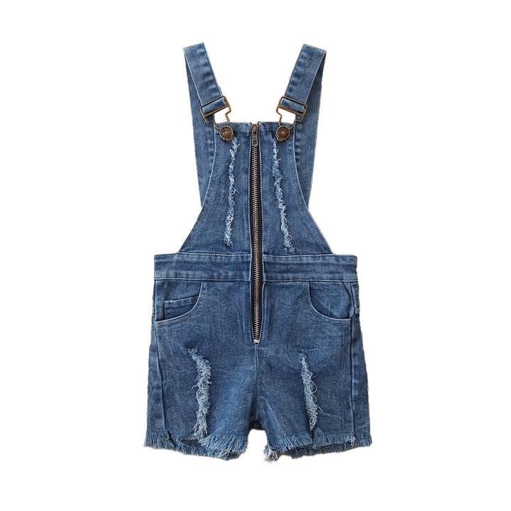 Girls Blue Cotton Slim Fit Dungarees
