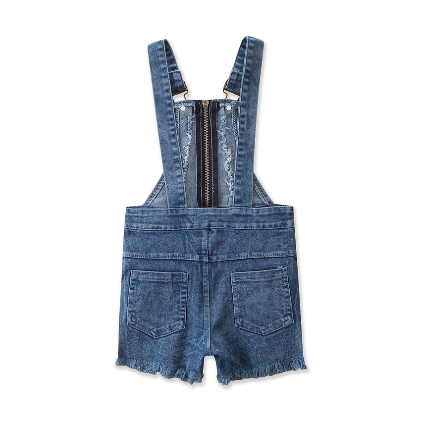 Girls Blue Cotton Slim Fit Dungarees