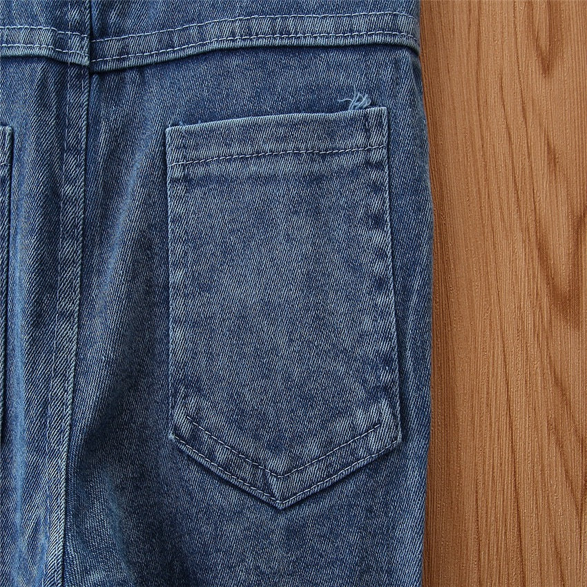 Girls Blue Cotton Slim Fit Dungarees