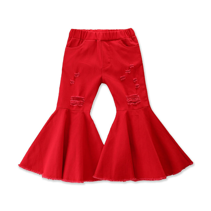 Girls Solid Mid-Rise Flared Cotton Bootcut Trousers