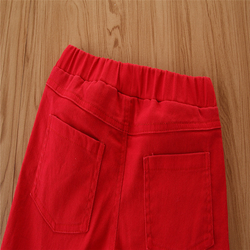 Girls Solid Mid-Rise Flared Cotton Bootcut Trousers