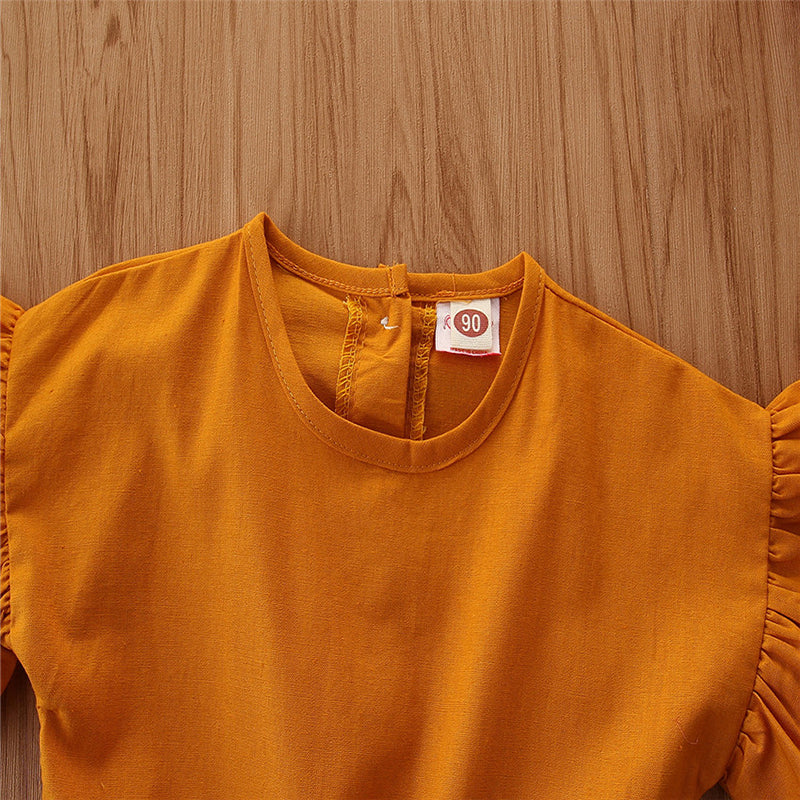 Girls Orange Round Neck Waist Tie-Ups Cotton Basic Jumpsuit
