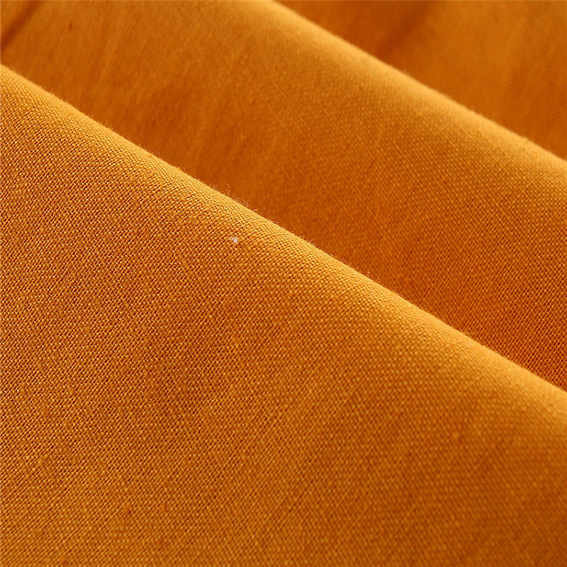 Girls Orange Round Neck Waist Tie-Ups Cotton Basic Jumpsuit