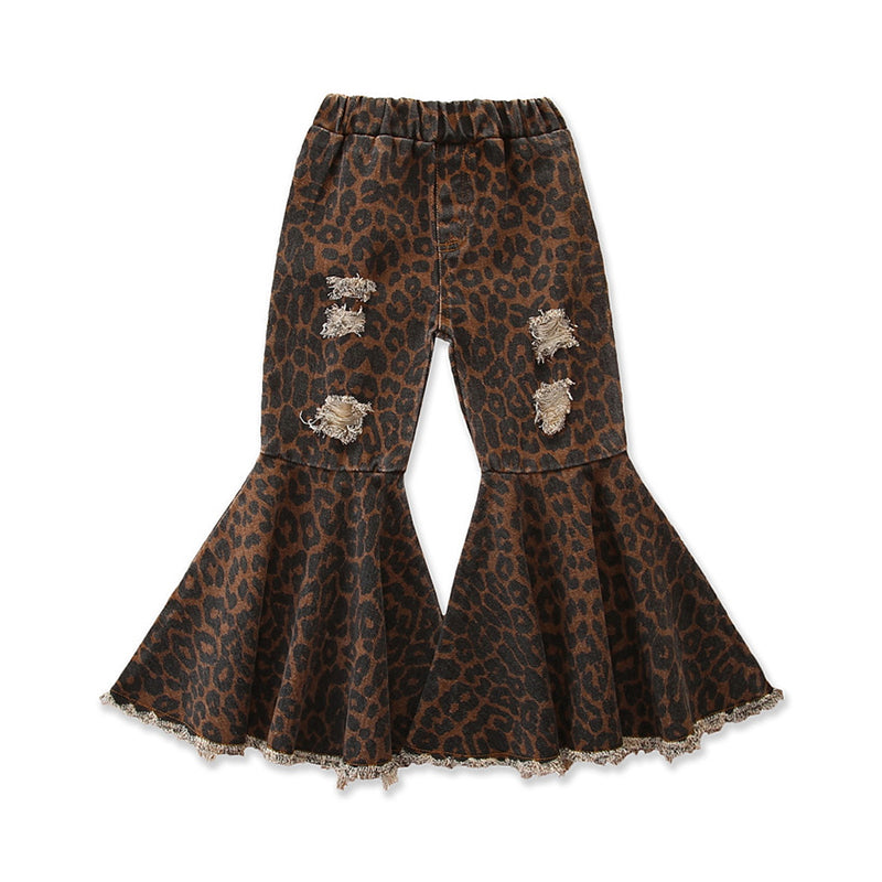 Girls Brown Flared Mid-Rise Mildly Distressed Printed Jeans