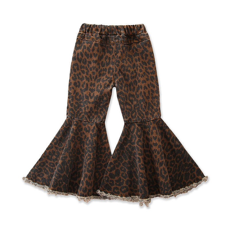 Girls Brown Flared Mid-Rise Mildly Distressed Printed Jeans