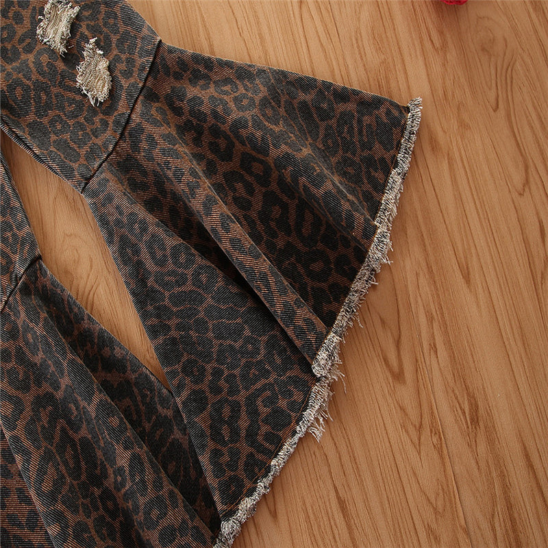 Girls Brown Flared Mid-Rise Mildly Distressed Printed Jeans