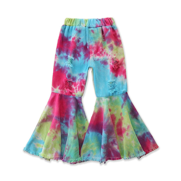 Girls Blue & Pink Abstract Printed Flared Jeans