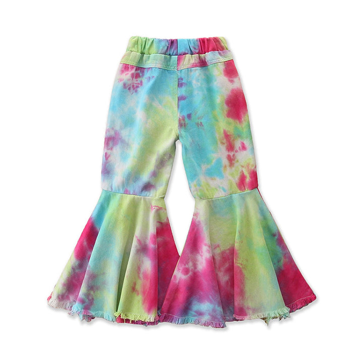 Girls Blue & Pink Abstract Printed Flared Jeans