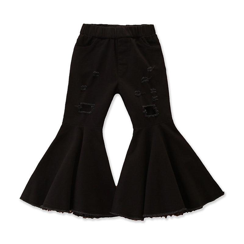 Girls Black Flared Mildly Distressed Mid Rise Jeans