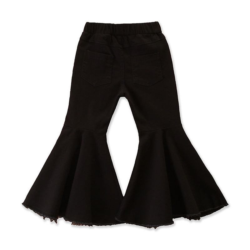 Girls Black Flared Mildly Distressed Mid Rise Jeans