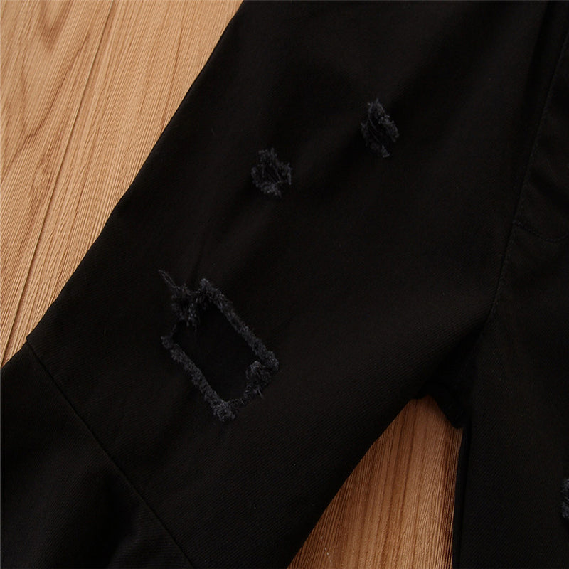 Girls Black Flared Mildly Distressed Mid Rise Jeans