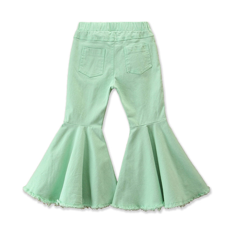 Girls Green Flared Mid-Rise Mildly Distressed Jeans