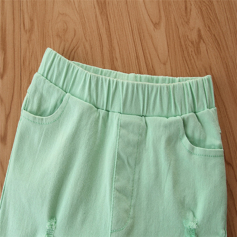 Girls Green Flared Mid-Rise Mildly Distressed Jeans