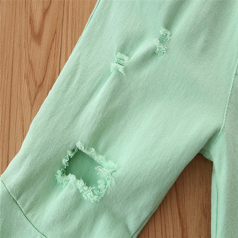 Girls Green Flared Mid-Rise Mildly Distressed Jeans