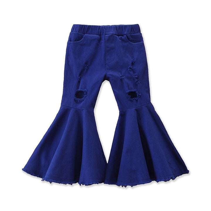 Girls Blue Flared Mid-Rise Mildly Distressed Jeans
