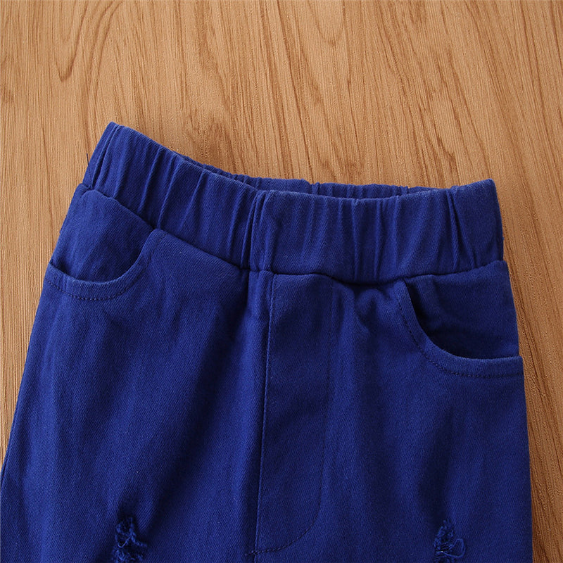 Girls Blue Flared Mid-Rise Mildly Distressed Jeans
