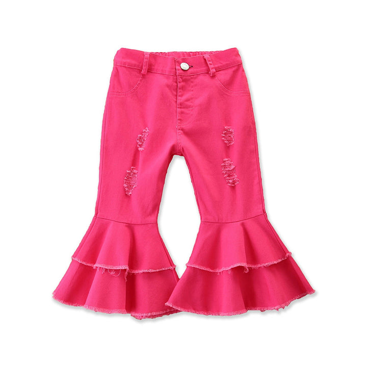Girls Fuchsia Mildly Distressed Bootcut Jeans