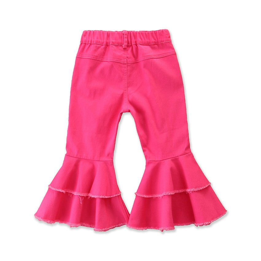 Girls Fuchsia Mildly Distressed Bootcut Jeans